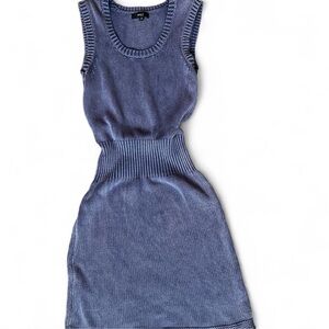 Very J Washed Periwinkle Sleeveless Knit Mini W/ Ribbed/Cinched Waist Dress. S.
